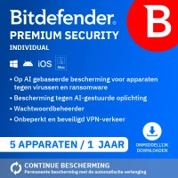 Bitdefender Premium Security Individual 2026 | 5 Apparaten | 1 Jaar