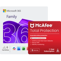 Microsoft 365 Perhe + McAfee Total Protection 5 laitteelle 1 vuosi