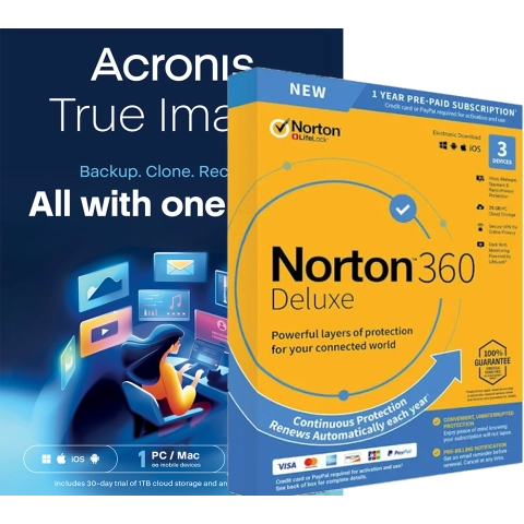 Acronis True Image Essentials 1 PC + Norton 360 Deluxe 3 PC