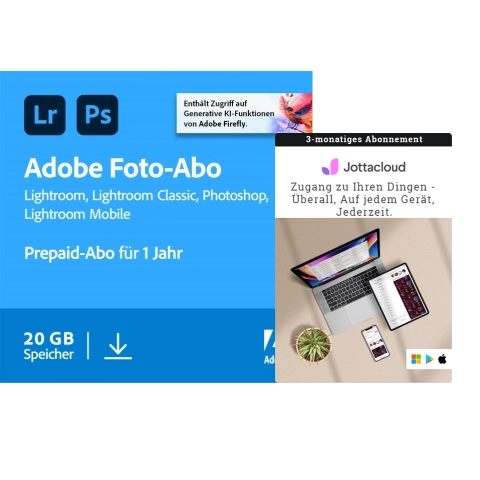Adobe Creative Cloud Foto-Abo | 1 Jahr + Jottacloud Personal Unlimited | 3 Monate