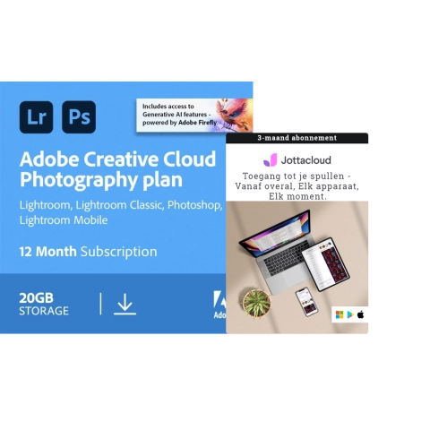 Adobe Photography Plan | 1 Jaar | + Jottacloud Personal Unlimited | 3 Maanden 