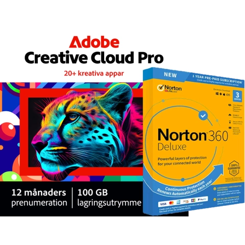 Adobe Creative Cloud Pro + Norton 360 Deluxe för 3 enheter | 1 år
