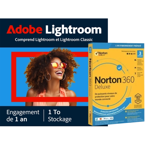 Adobe Lightroom CC + Norton 360 Deluxe pour 3 appareils | 1 an