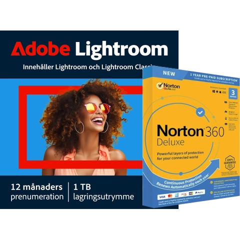 Adobe Lightroom CC + Norton 360 Deluxe för 3 enheter | 1 år
