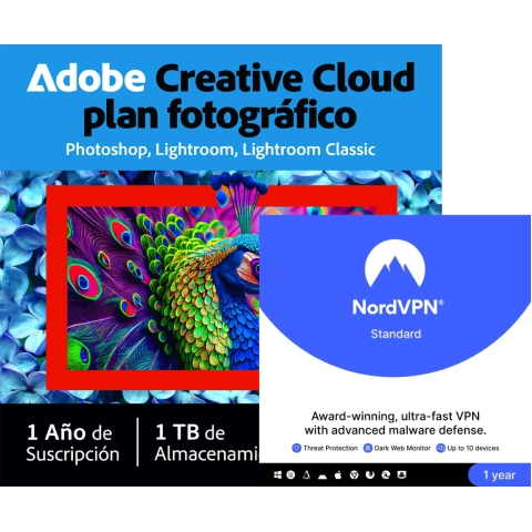 Plan de Fotografía de Adobe + NordVPN Estándar | 1 Año | 1TB de Almacenamiento en la Nube