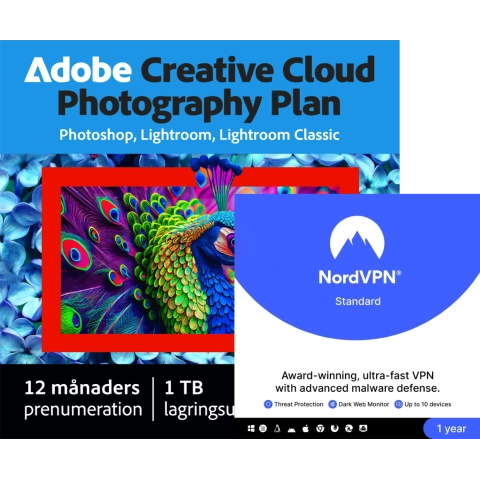 Adobe Photography Plan + NordVPN Standard | 1 År | 1TB Molnlagring