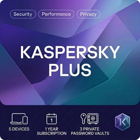 Kaspersky Plus - 5 enheter - 1 år - Brittisk utgåva