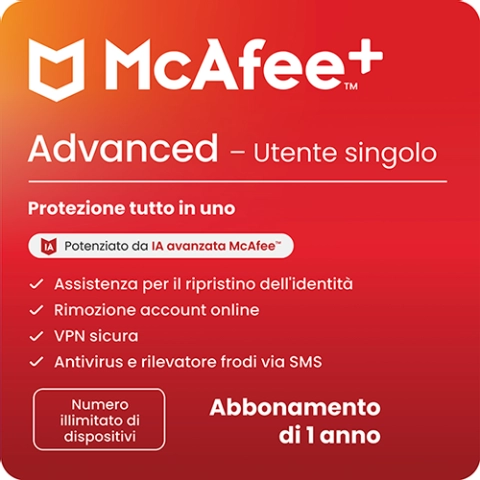 McAfee+ Advanced Individual 1 Anno - Dispositivi Illimitati