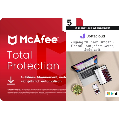 McAfee Total Protection - 1 Jahr - 5 Geräte + Jottacloud Personal Unlimited 3 Monate