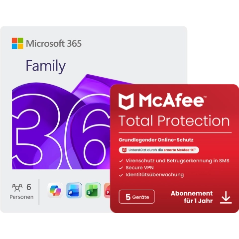 Microsoft 365 Family + McAfee Total Protection für 5 Geräte 1 Jahr