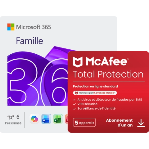 Microsoft 365 Famille + McAfee Total Protection pour 5 appareils 1 an