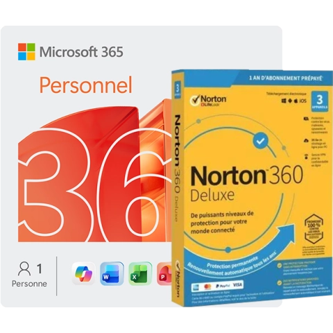 Microsoft 365 Personnel + Norton 360 Deluxe pendant 1 an